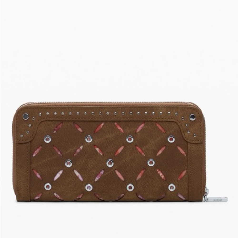 NWT Desigual Unique Vegan Suede Camel Studded Wallet Lasercut 2026 Collection